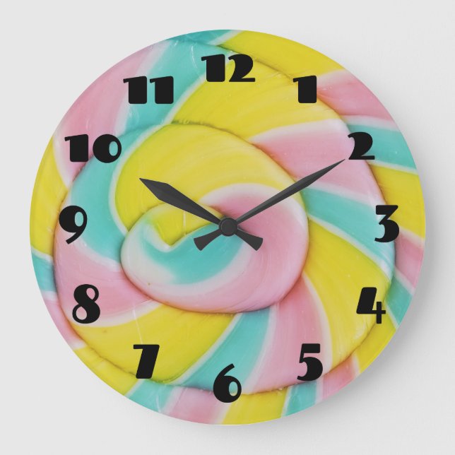 Grande Horloge Ronde Pastel Rainbow Spiral Candy Photo (Recto)