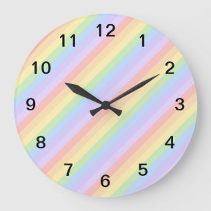 Grande Horloge Ronde Pastel Rainbow Stripes.
