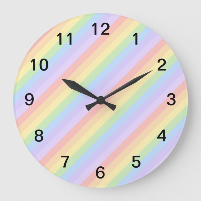 Grande Horloge Ronde Pastel Rainbow Stripes. (Recto)