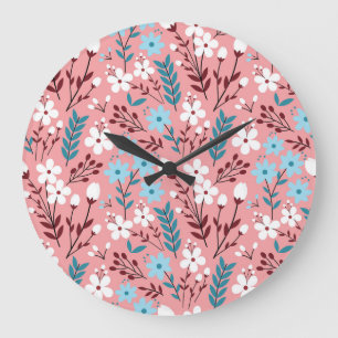 Grande Horloge Ronde Pastel Rose Floral Motif sans Seamless.