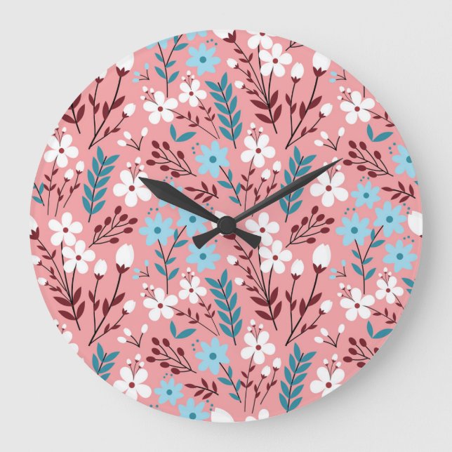 Grande Horloge Ronde Pastel Rose Floral Motif sans Seamless. (Recto)