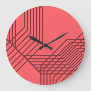 Grande Horloge Ronde Pastel Rouge, simple, moderne, design géométrique