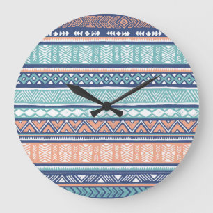 Grande Horloge Ronde Pastel tribal Navajo : motif sans soudure.