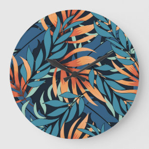 Grande Horloge Ronde Pastel Tropical Botanical Abstrait