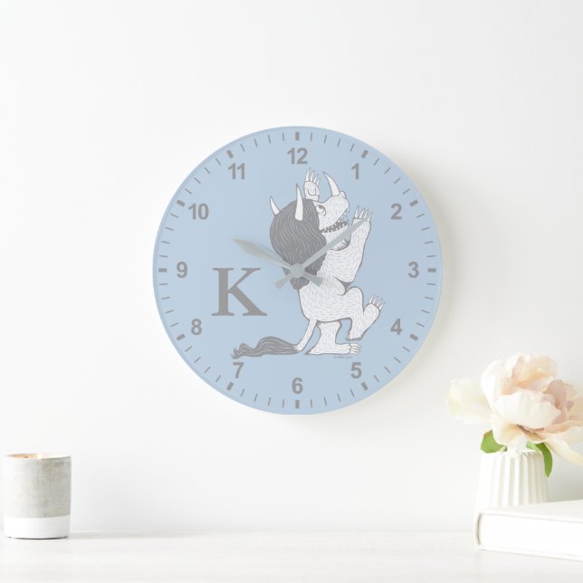Grande Horloge Ronde Pastel Wild Thing | Ajouter votre initiale (Maison)