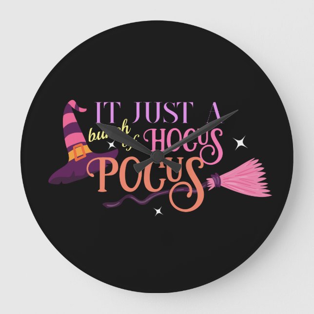 Grande Horloge Ronde Pastel Witch Hocus Pocus Halloween Casquette Broom (Recto)