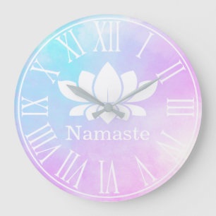 Grande Horloge Ronde Pastels White Lotus Fleur Namaste Yoga