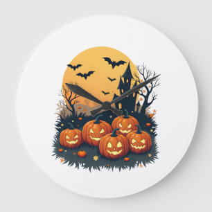 Grande Horloge Ronde Patch de citrouille effrayant - T-shirt Halloween