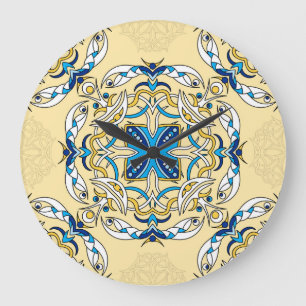 Grande Horloge Ronde Patchwork Arabe Floral Texture Vintage