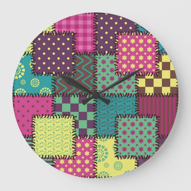 Grande Horloge Ronde Patchwork : Arrière - plan Motif divers (Recto)