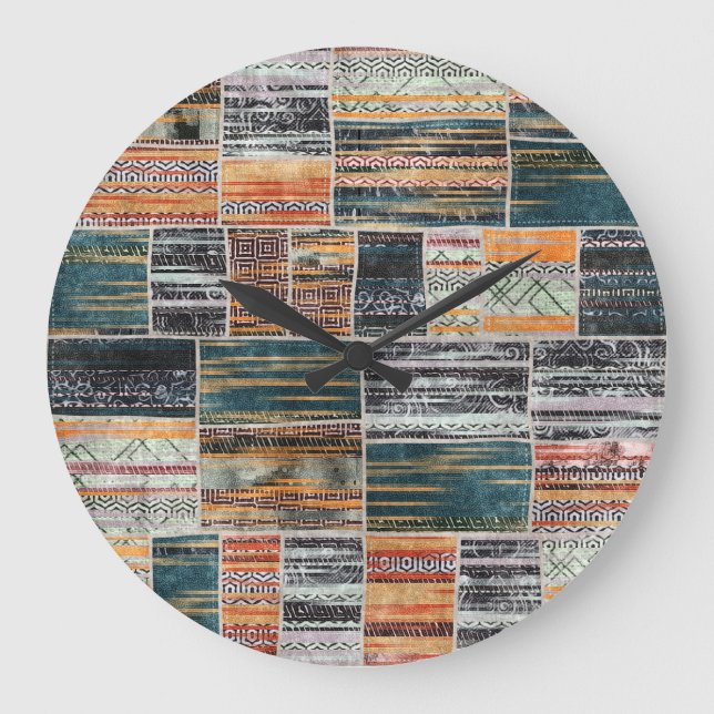 Grande Horloge Ronde Patchwork collage mixage, surface composée motif i (Recto)