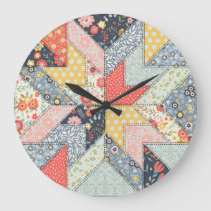 Grande Horloge Ronde Patchwork Floral : Ornement Vintage