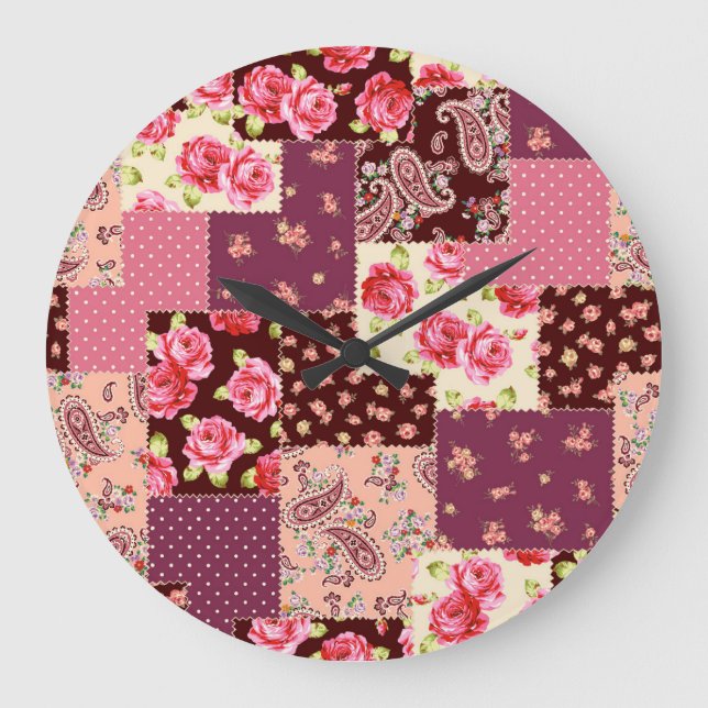 Grande Horloge Ronde Patchwork mignon Motif (Recto)