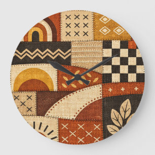 Grande Horloge Ronde Patchwork Moderne Cosy