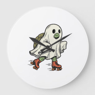 Grande Horloge Ronde Patin à roulettes Tortue Fantôme Halloween Vintage