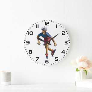 Grande Horloge Ronde Patineur en ligne Cool Rétro Rollerblading