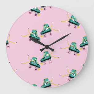Grande Horloge Ronde Patins à rouleaux rétrogrades : motif rose.