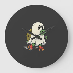 Grande Horloge Ronde Patins à roulettes Tortue Fantôme Dessin Halloween