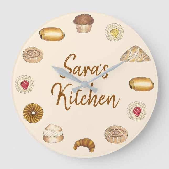 Grande Horloge Ronde Pâtisserie Croissant Danois Muffin Produits du bou (Recto)