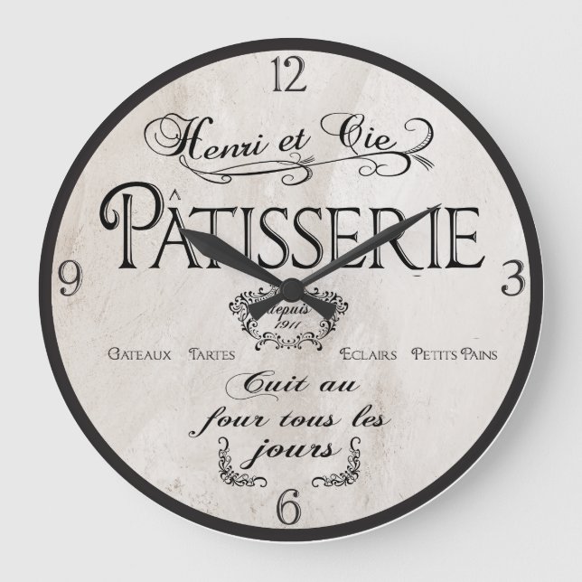 Grande Horloge Ronde Patisserie French Clock, Antique White French Deco (Recto)