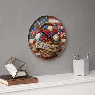 Grande Horloge Ronde Patriotes Bienvenue Florale Americana