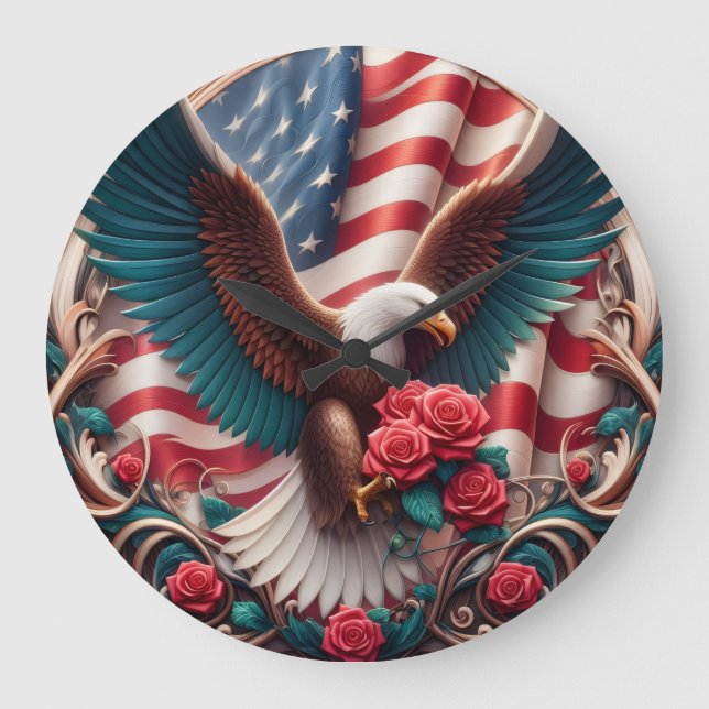 Grande Horloge Ronde Patriotic American Eagle Clock (Recto)