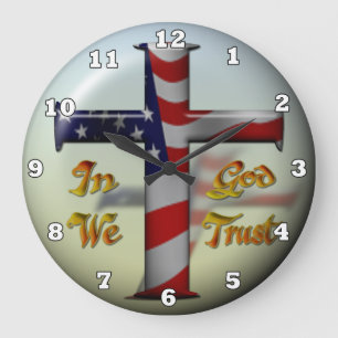 Grande Horloge Ronde Patriotic Cross fun wall clock