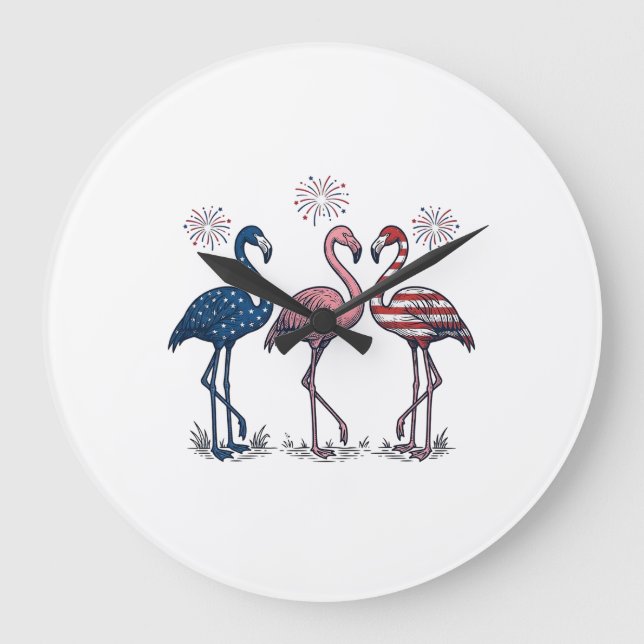 Grande Horloge Ronde Patriotic Flamingo Trio Vintage Engraving Design_1 (Recto)