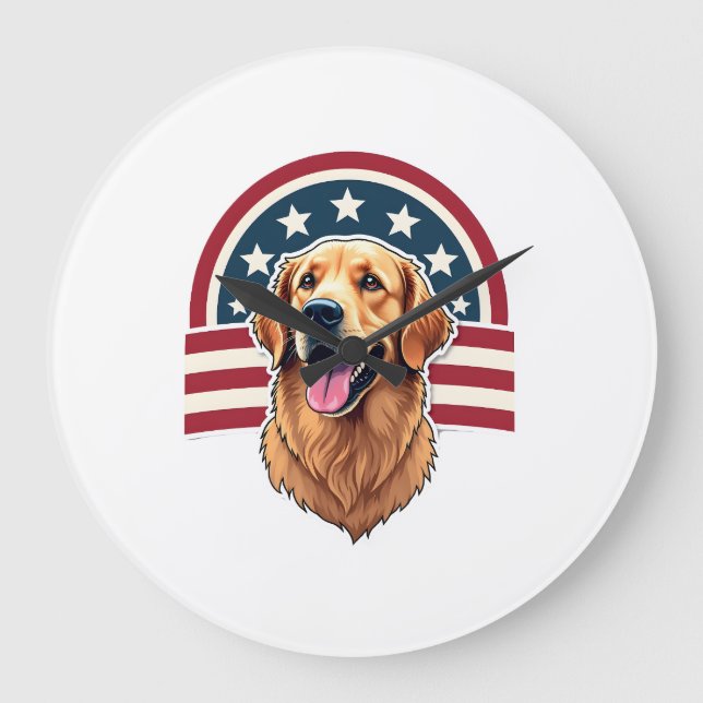 Grande Horloge Ronde Patriotic Golden Retriever Arc Layout Shirt 2 (Recto)