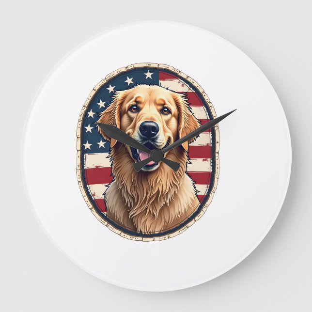 Grande Horloge Ronde Patriotic Golden Retriever Badge Vintage Tee 4 (Recto)