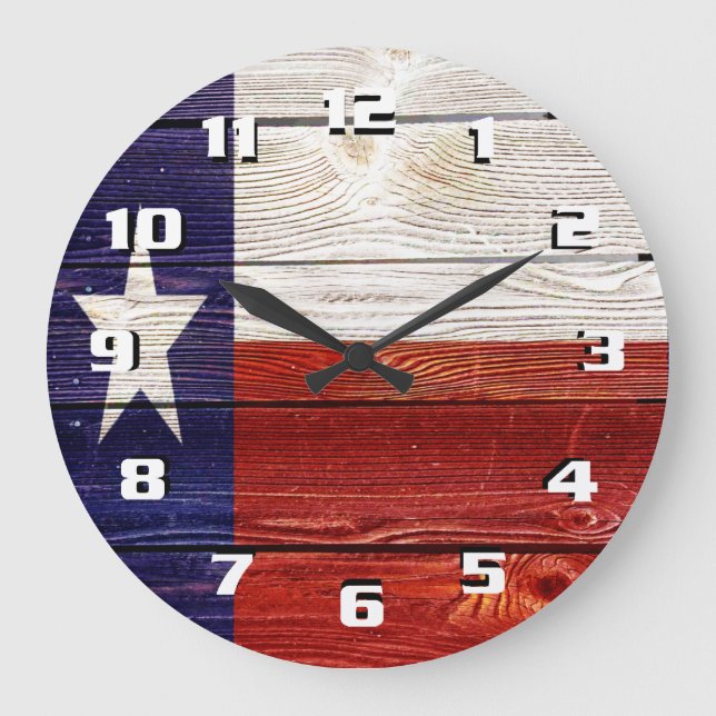 Grande Horloge Ronde Patriotique rustique Texas Drapeau sur la texture  (Recto)