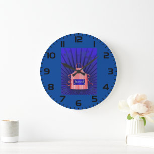 Grande Horloge Ronde Patriotique USA Chef Rouge Blanc Bleu BBQ Cuisine