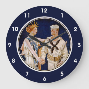 Grande Horloge Ronde Patriotisme vintage, Lady Liberty avec Marine Seam