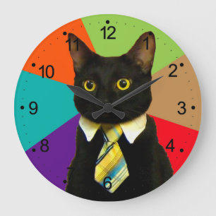 Grande Horloge Ronde Patron de chat en cravate