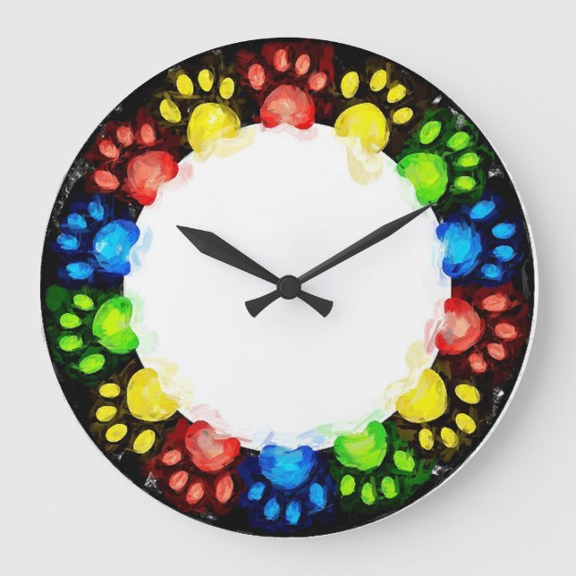 Grande Horloge Ronde Patrouilles de chat arc-en-ciel (Recto)