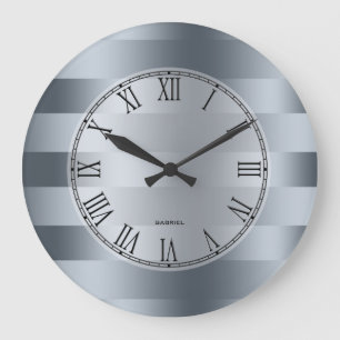 Grande Horloge Ronde Patteries de Blue Gray Stripes