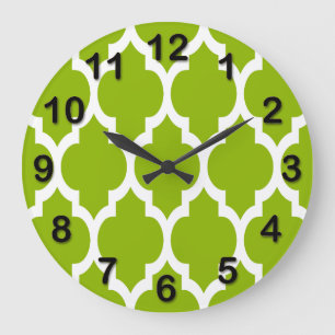Grande Horloge Ronde Pattern Apple Green White Moroccan Quatrefoil