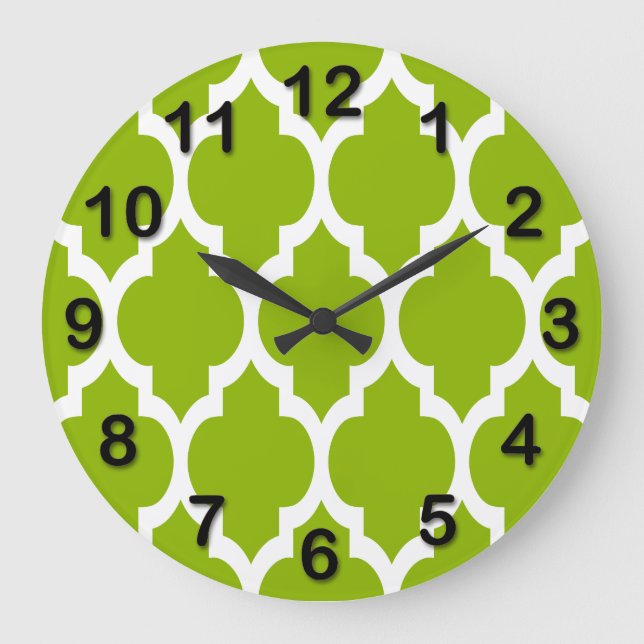 Grande Horloge Ronde Pattern Apple Green White Moroccan Quatrefoil (Recto)