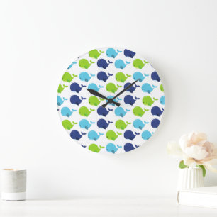 Grande Horloge Ronde Pattern of Whales, Cute Whales, Sea Animals