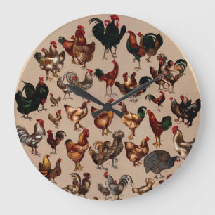 Grande Horloge Ronde Patterns de Vintage Poultry