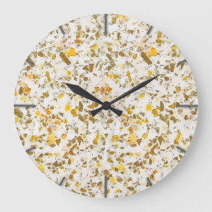 Grande Horloge Ronde Patterns Yellow & Gold Speckles Terrazzo