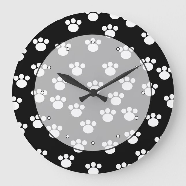 Grande Horloge Ronde Patters de Black and White Animal Paw. (Recto)