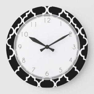 Grande Horloge Ronde Patters de Black and White Quatrefoil