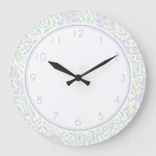Grande Horloge Ronde Patters de Green and Lilac Floral Damask