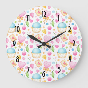 Grande Horloge Ronde Patters de Hearts and Muffins