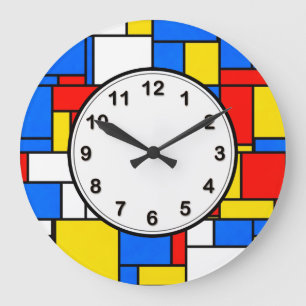 Grande Horloge Ronde Patters de Mondrian Inspecred Style Red Blue Yello