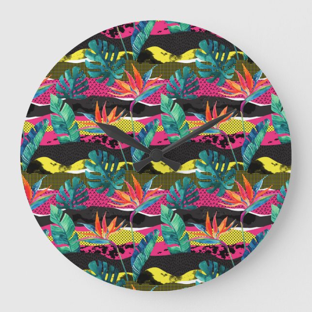 Grande Horloge Ronde Patters de texture tropicale (Recto)