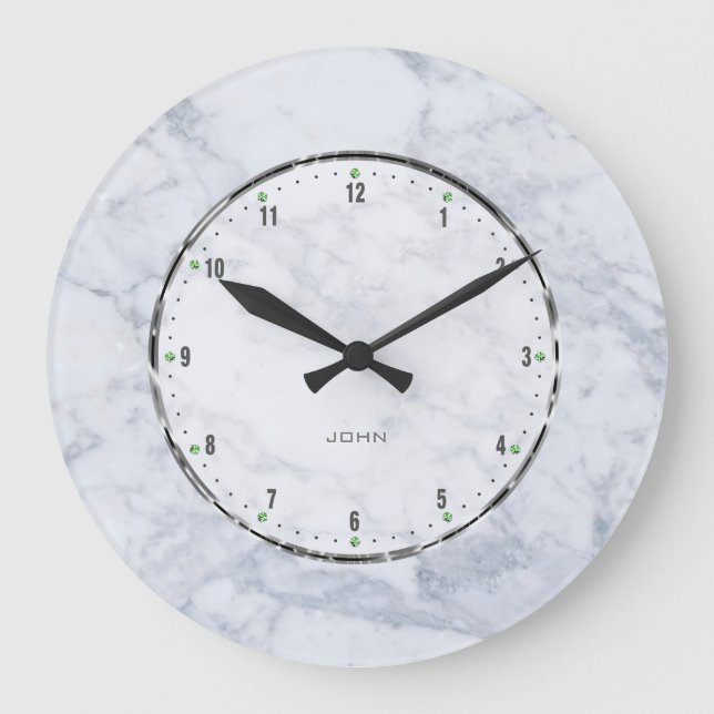 Grande Horloge Ronde Patters de White & Gray Marble Stone (Recto)