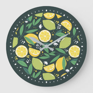 Grande Horloge Ronde Patters de Yellow Lemon and Green Lime Fruit Food