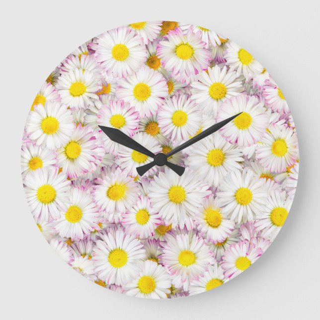 Grande Horloge Ronde Patters Pink Purple Daisy Flower (Recto)